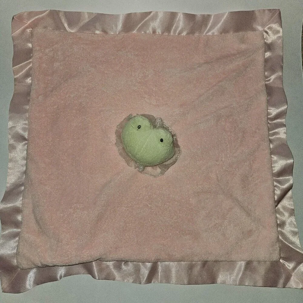 Hallmark Frog Lovey Green Pink Baby Plush Toy Soft Fleece Satin Trim